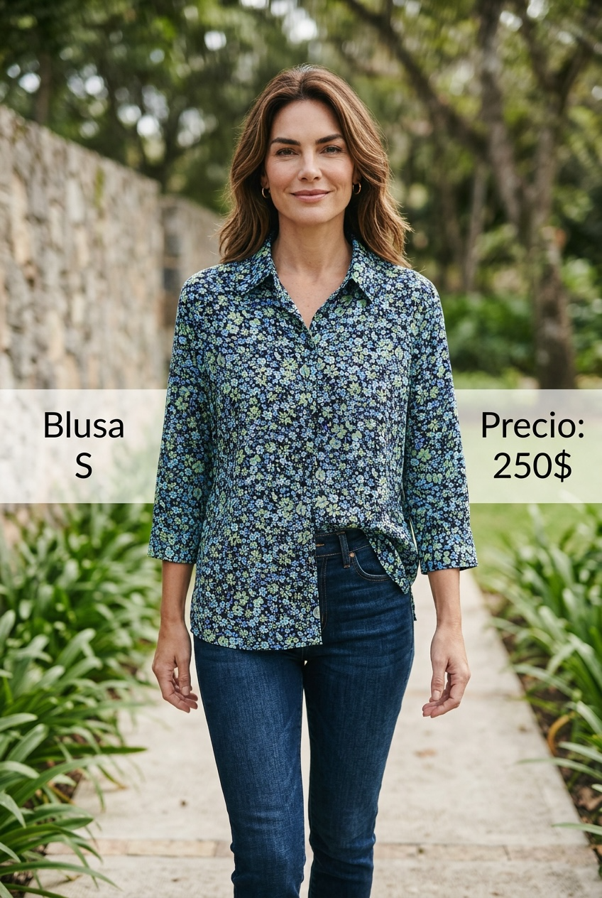 Blusa Floral Azul y Verde - PRELOVED