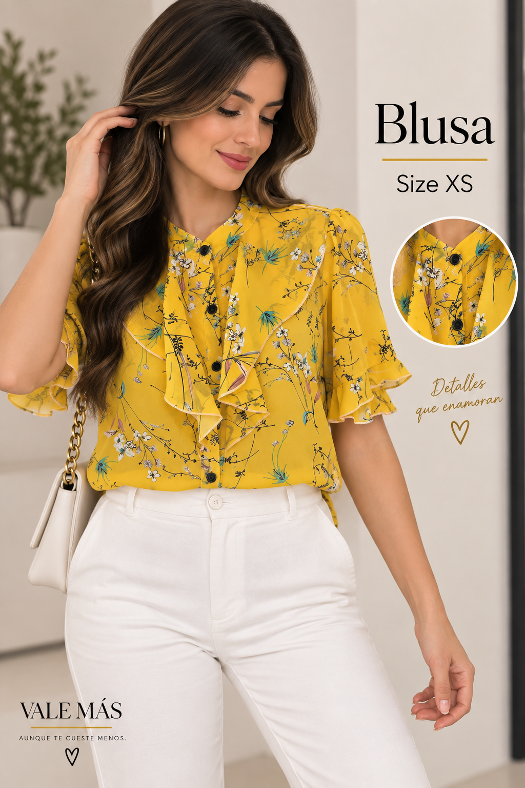 Blusa Amarilla Floral con Volantes - PRELOVED