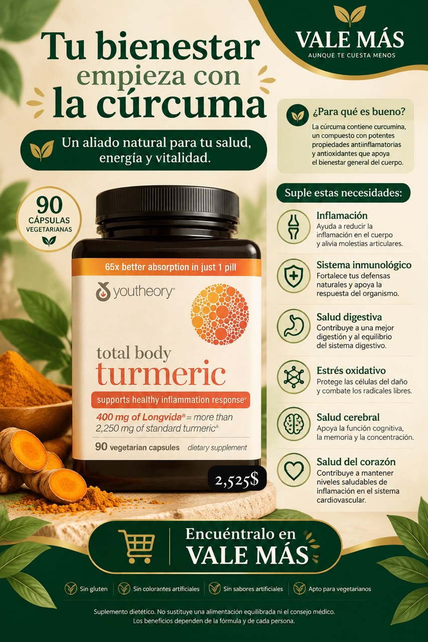 Youtheory Total Body Turmeric – 90 cápsulas vegetarianas