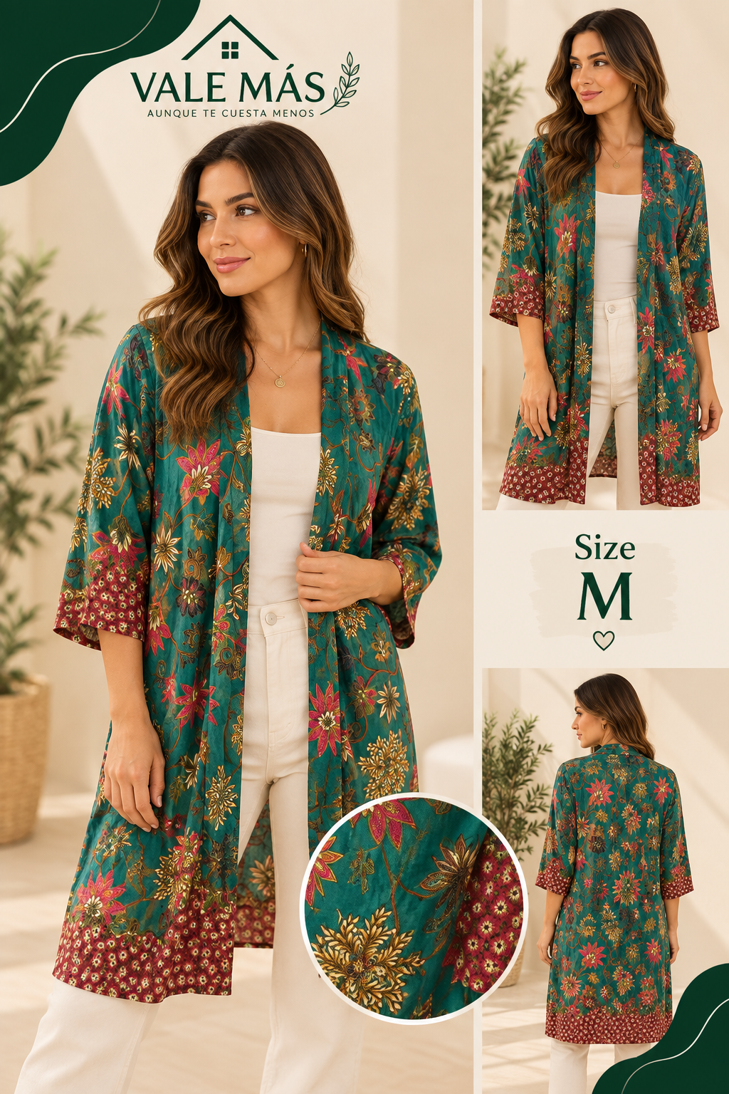 Sobretodo Floral Verde Esmeralda - PRELOVED
