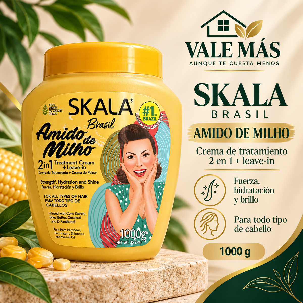 Skala Brasil Amido de Milho Crema de Tratamiento 2 en 1 + Leave-in 1000 g