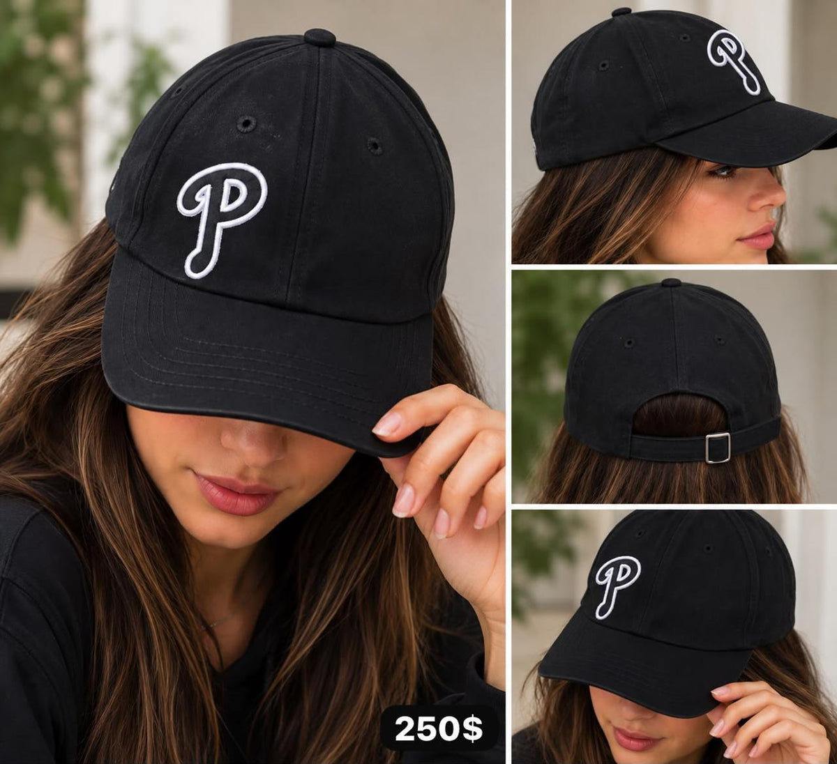 Gorra negra con letra P