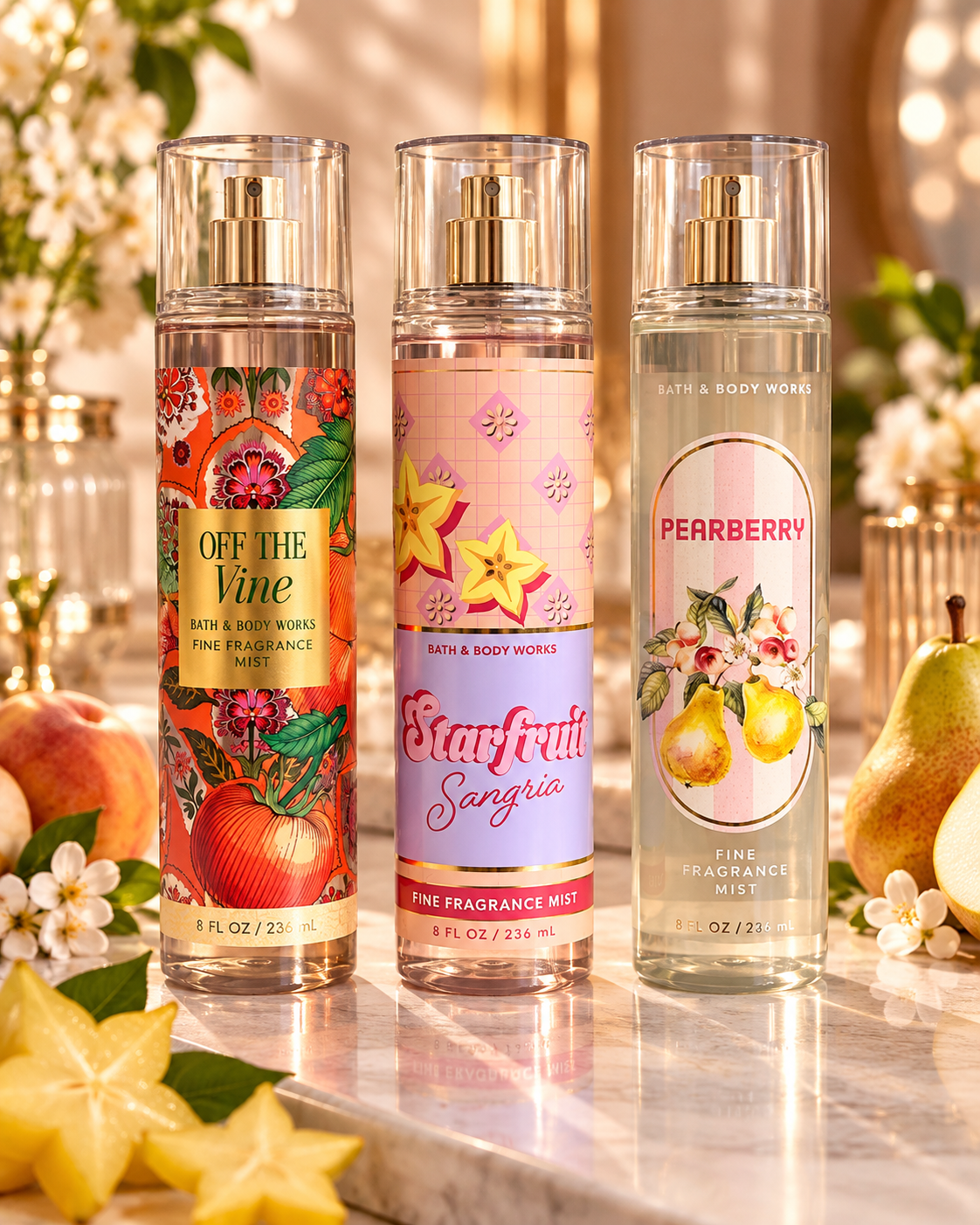 Bath & Body Works Pearberry, Off The Wine y Starfruit Fine Fragrance Mist 236 ml