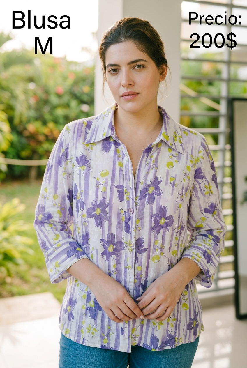 Blusa Floral Lila con Rayas - PRELOVED