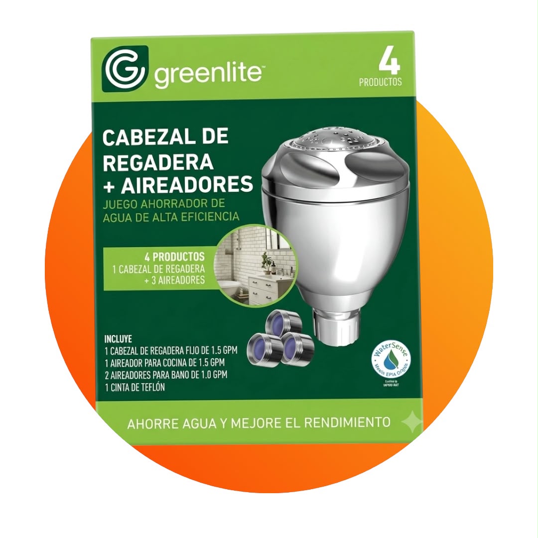 Greenlite Cabezal de Regadera + Aireadores – Juego de 4 Productos