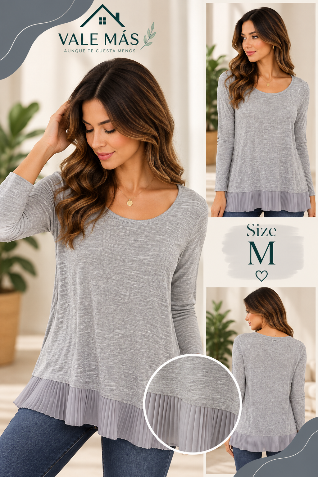 Blusa Gris con Volante Plisado - PRELOVED