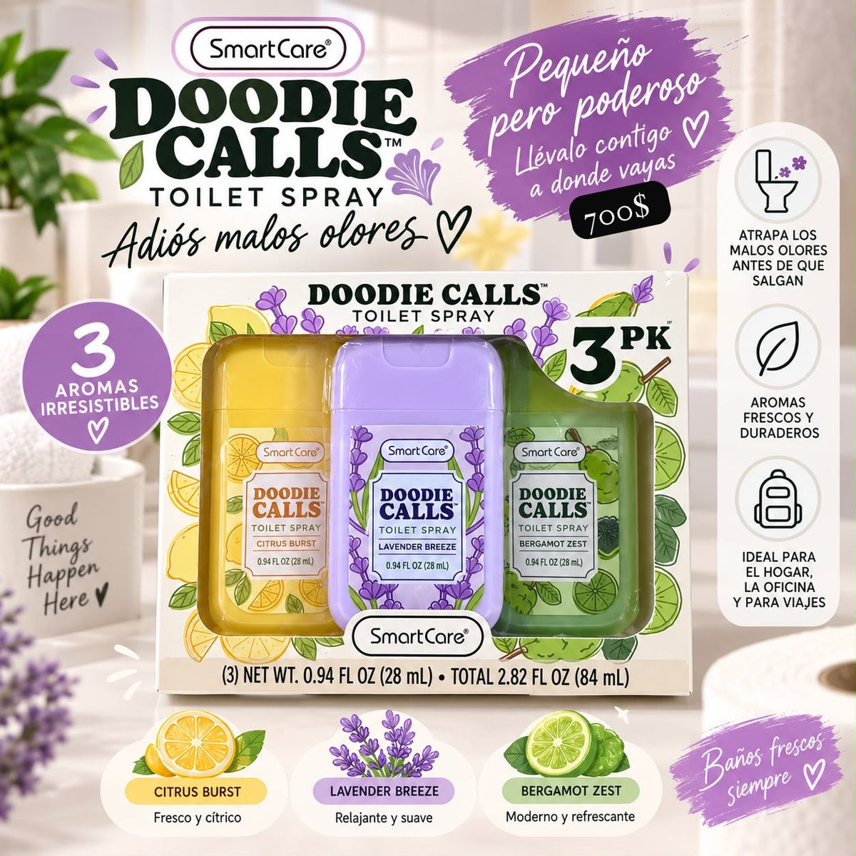 SmartCare Doodie Calls Toilet Spray 3 Pack - Spray para baño
