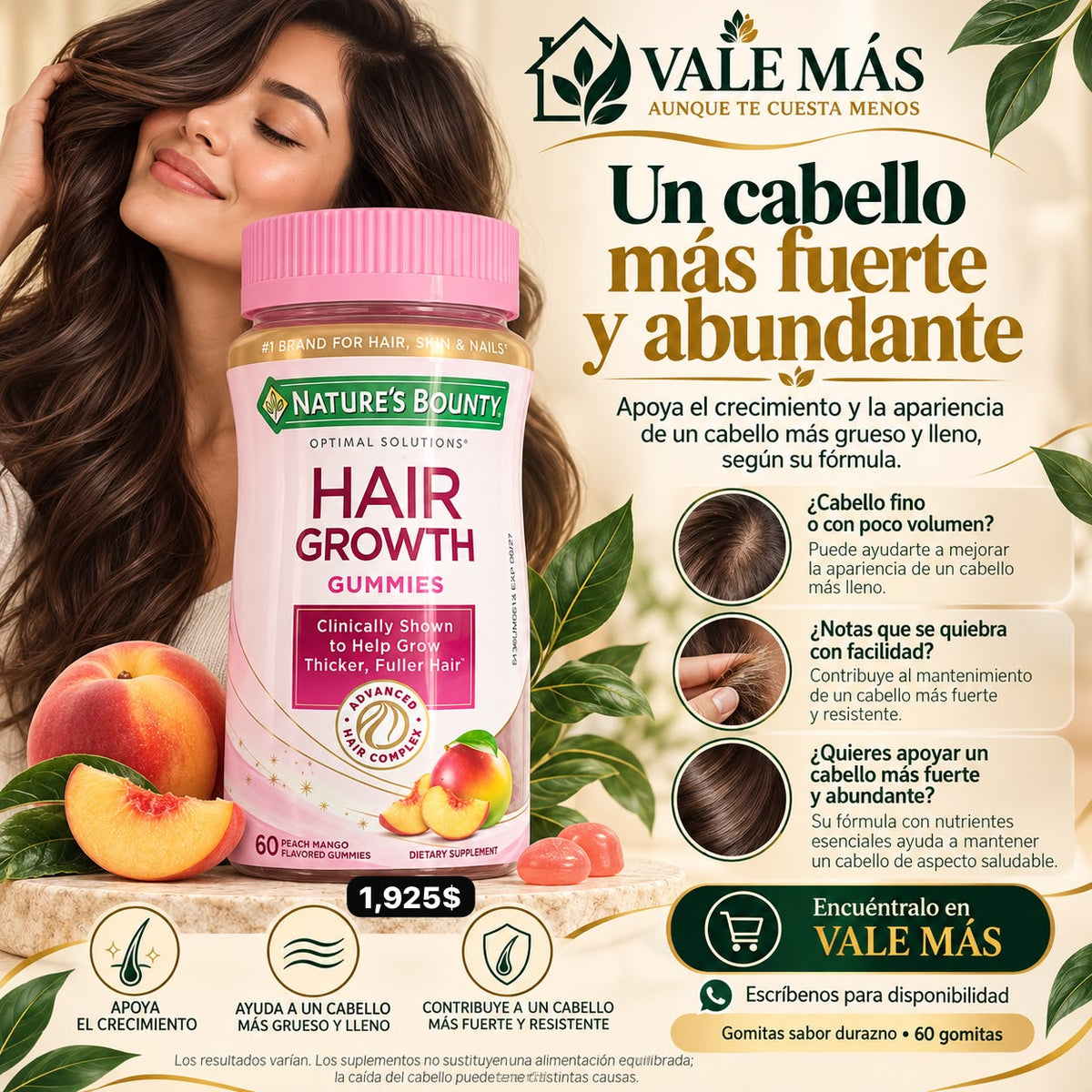 Nature’s Bounty Hair Growth Gummies – 60 Gomitas