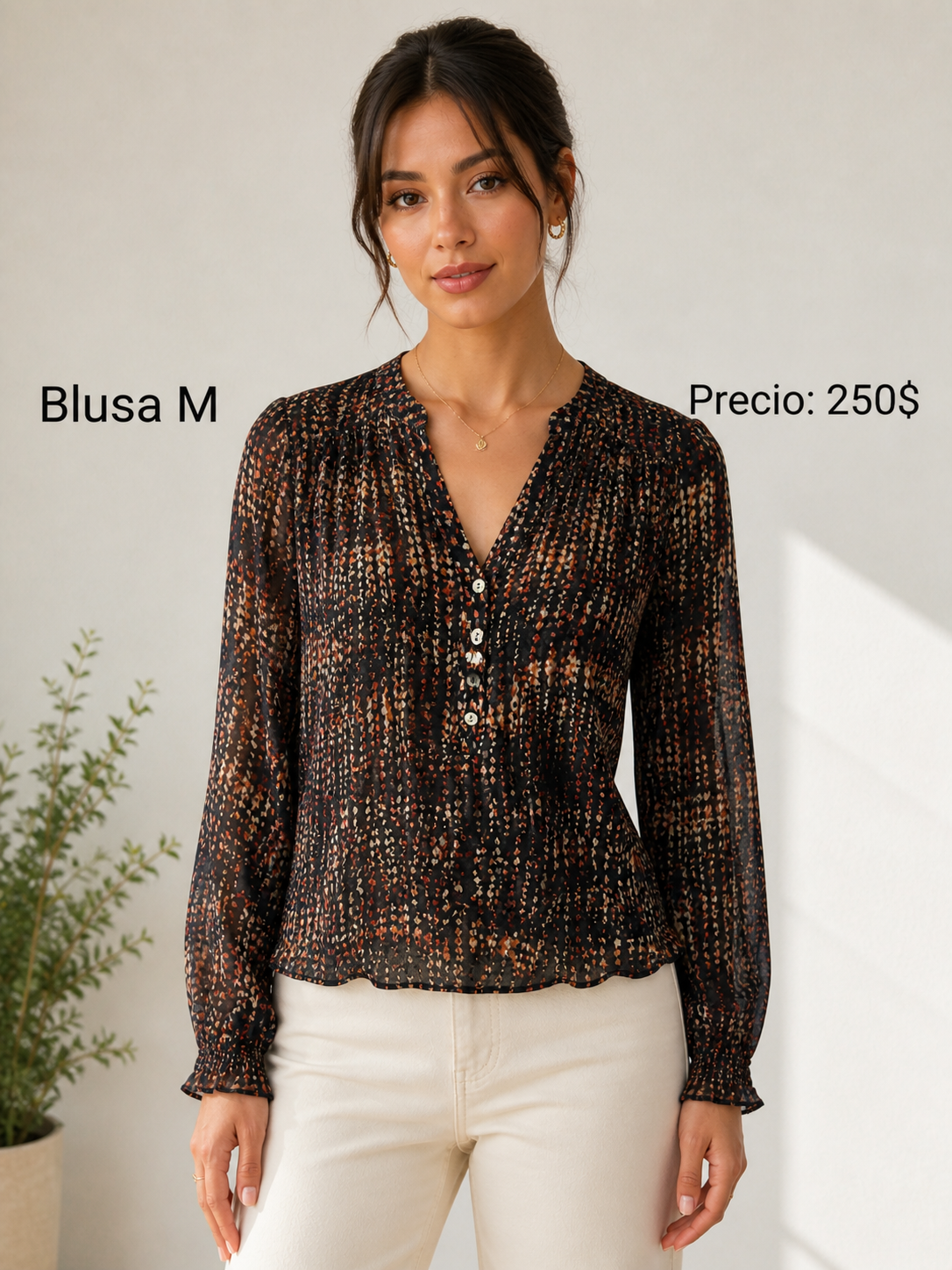 Blusa Negra Estampada Marrón - PRELOVED