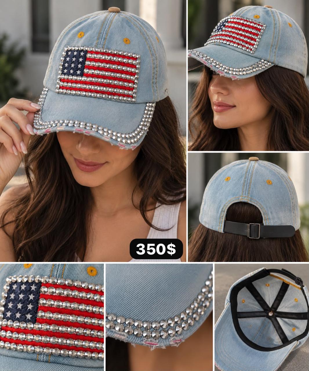 Gorra denim con bandera de Estados Unidos