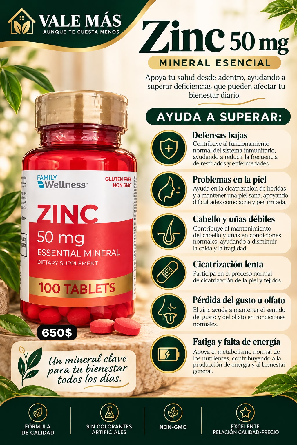 Family Wellness Zinc 50 mg – 100 tabletas