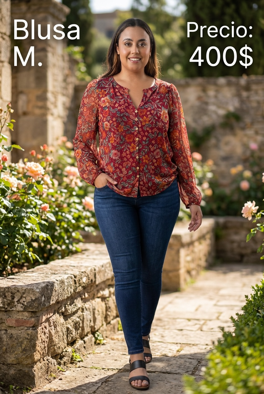 Blusa Floral Roja con Botones - PRELOVED