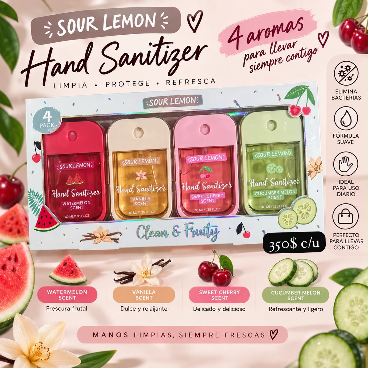 Sanitizador de manos - 350$ c/u - Manitas limpias