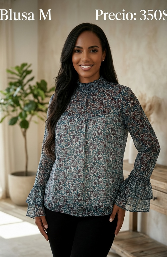 Blusa Estampada Multicolor con Volantes - PRELOVED
