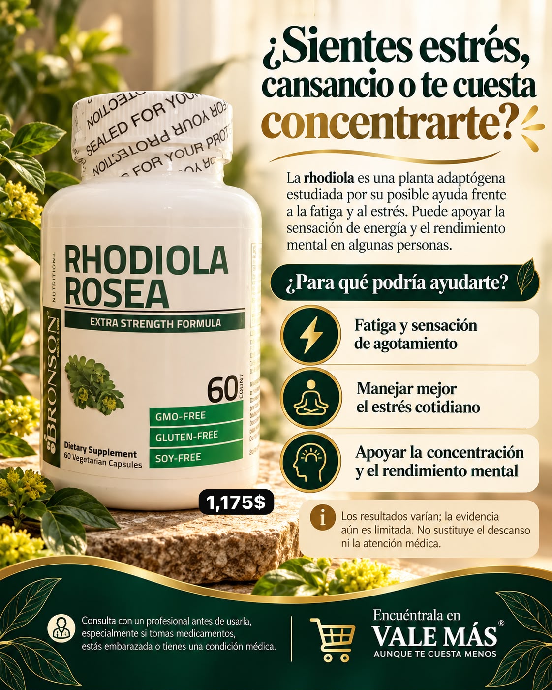 Bronson Rhodiola Rosea Extra Strength – 60 cápsulas