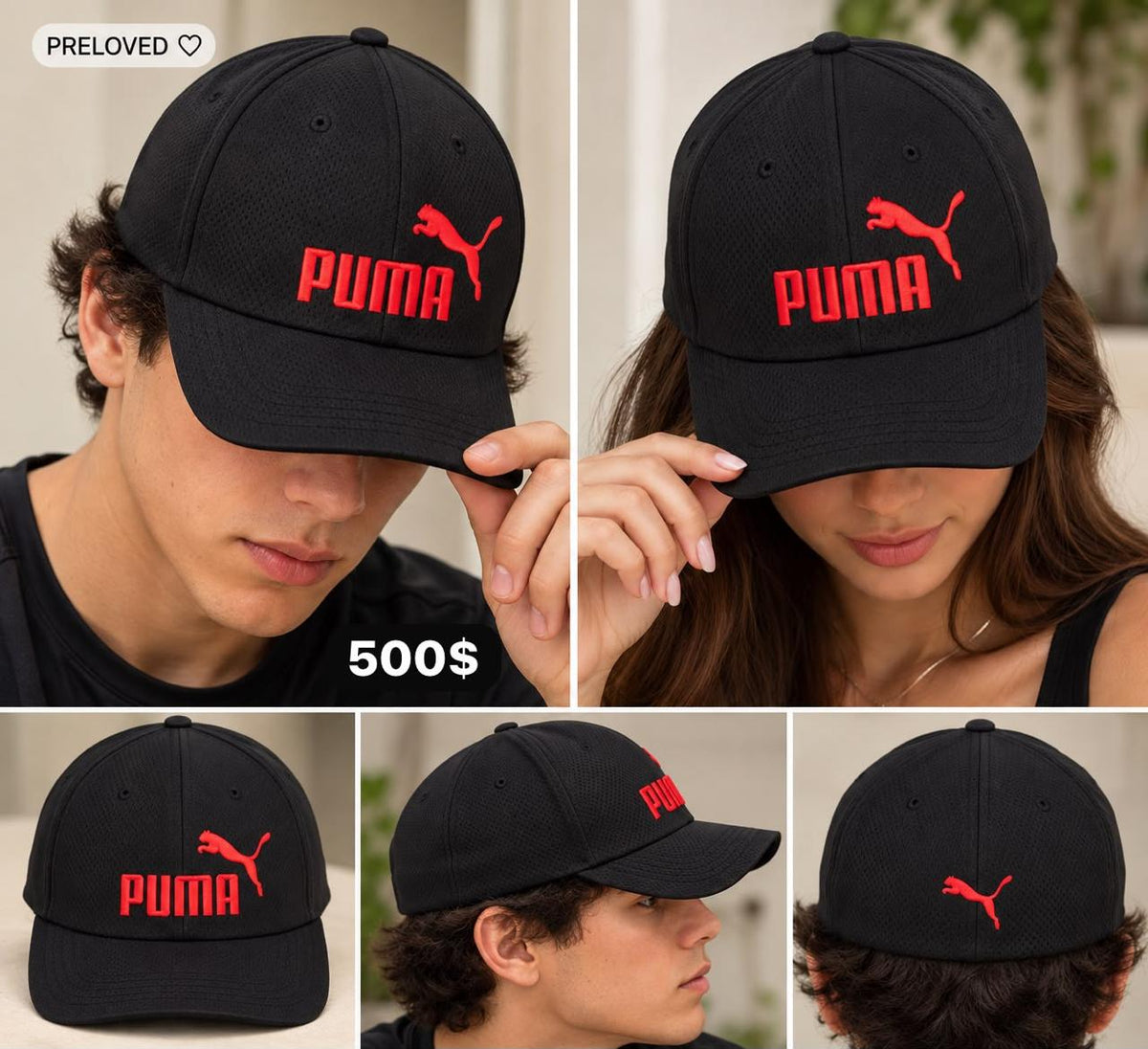 Gorra Puma Negra con Logo Rojo