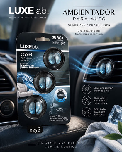 LuxeLab Car Air Freshener 3 Pack – Black Sky / Fresh Linen - Ambientador para auto