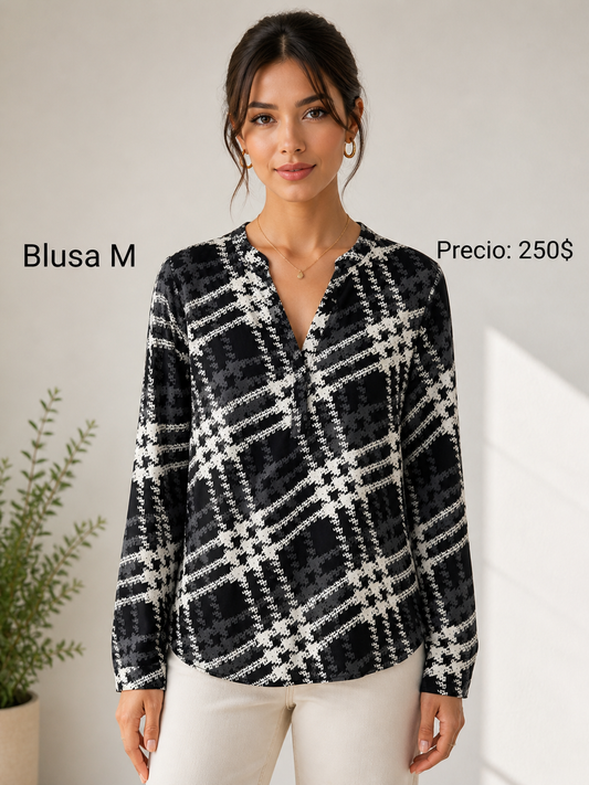 Blusa Estampada Blanco y Negro - PRELOVED
