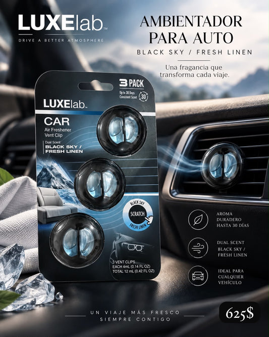 LuxeLab Car Air Freshener 3 Pack – Black Sky / Fresh Linen - Ambientador para auto