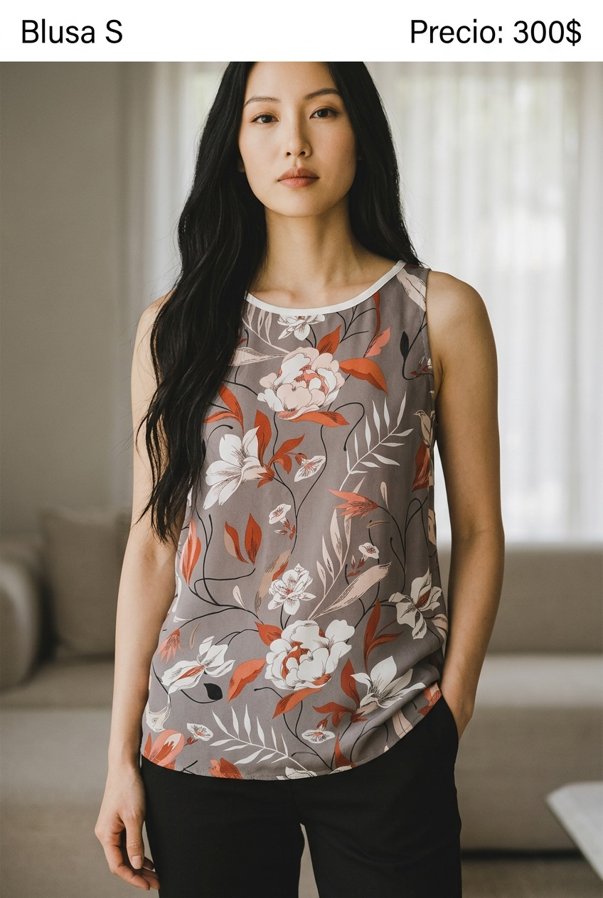 Blusa Floral Gris y Naranja - PRELOVED