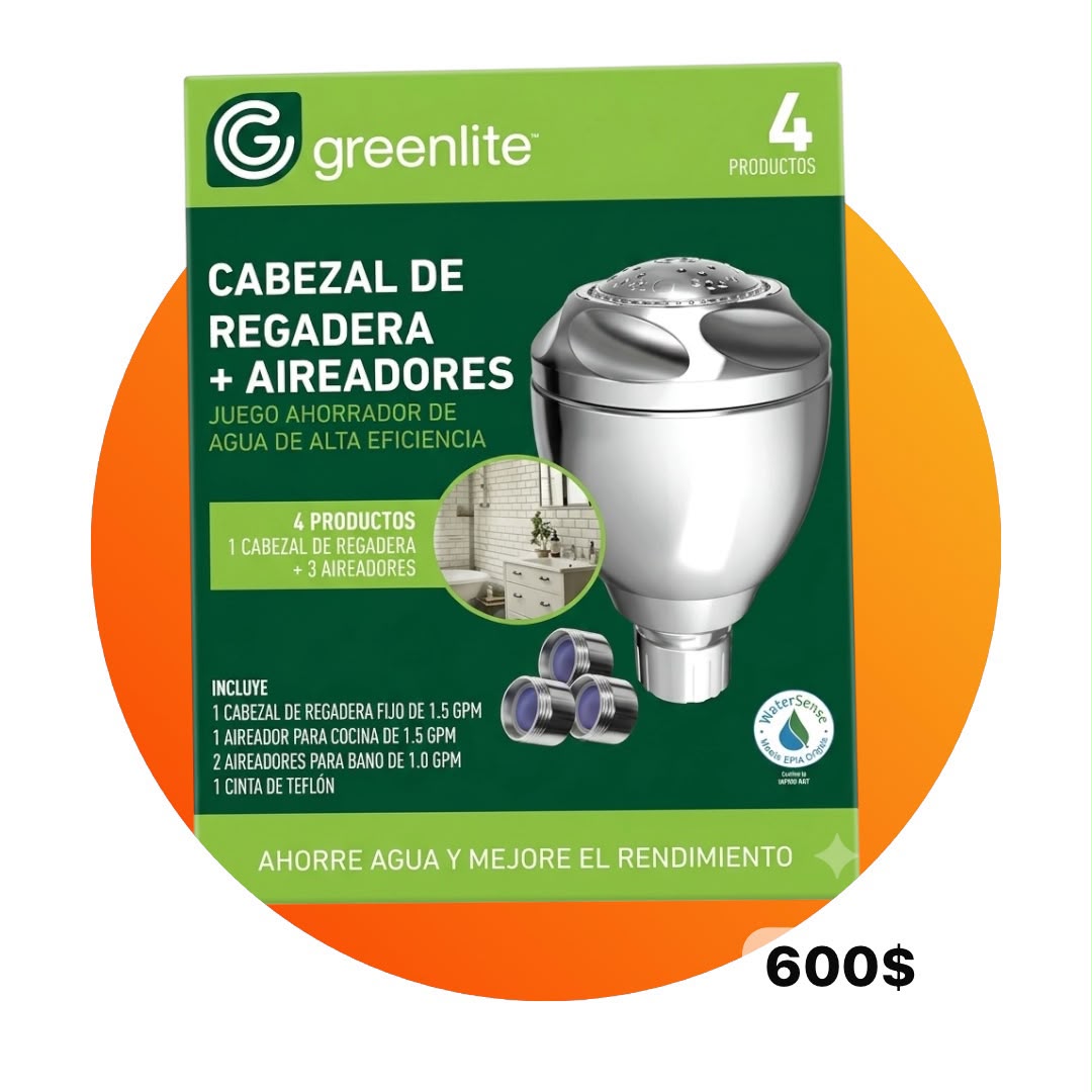 Greenlite Cabezal de Regadera + Aireadores | 4 Piezas