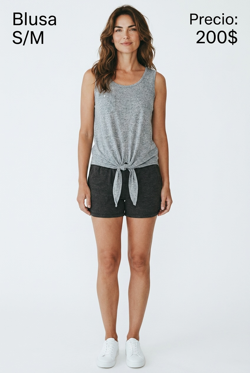 Blusa Gris Sin Mangas con Nudo - PRELOVED
