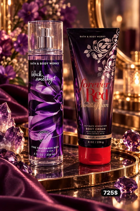 Black Amethyst Fine Fragrance Mist y Forever Red Vanilla Rum Ultimate Hydration Body Cream.
