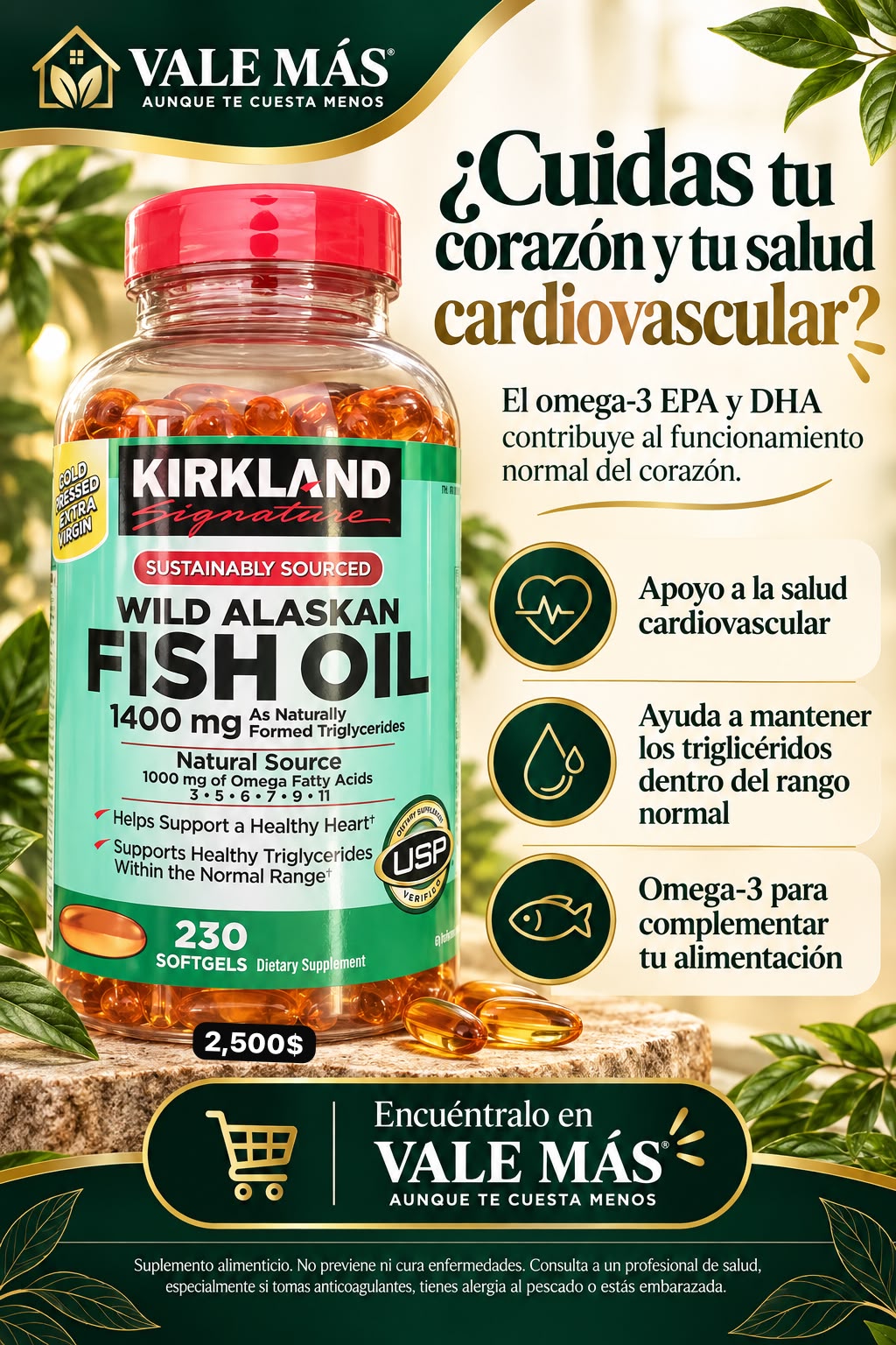Kirkland Signature Wild Alaskan Fish Oil 1400 mg – 230 softgels