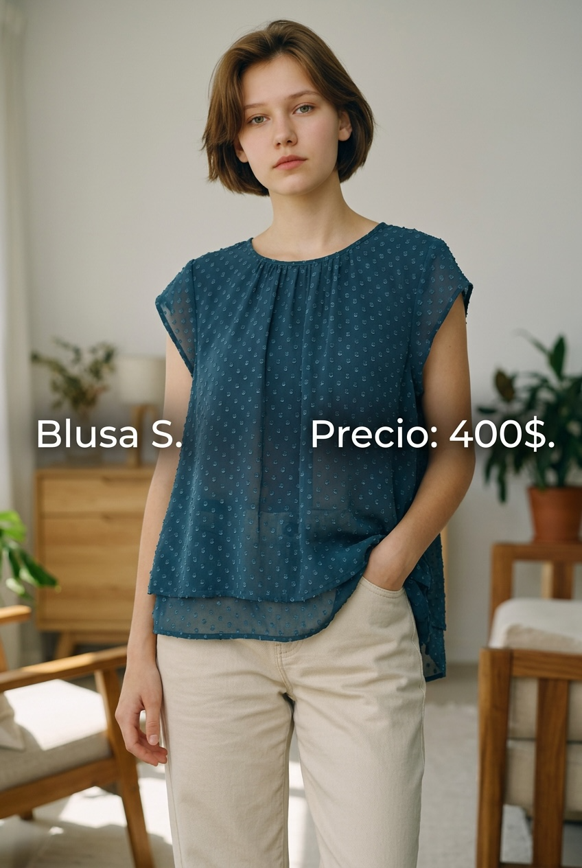 Blusa Azul Texturizada Manga Corta - PRELOVED