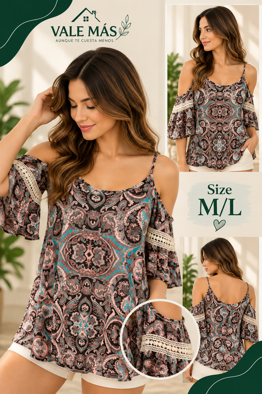 Blusa Estampada Paisley con Hombros Descubiertos - PRELOVED