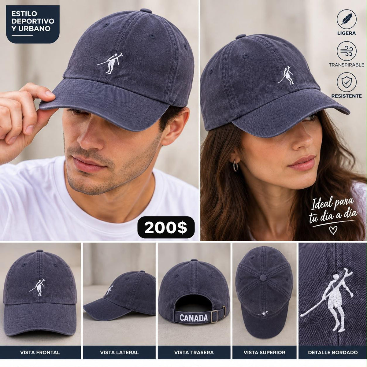 Gorra azul grisácea con bordado