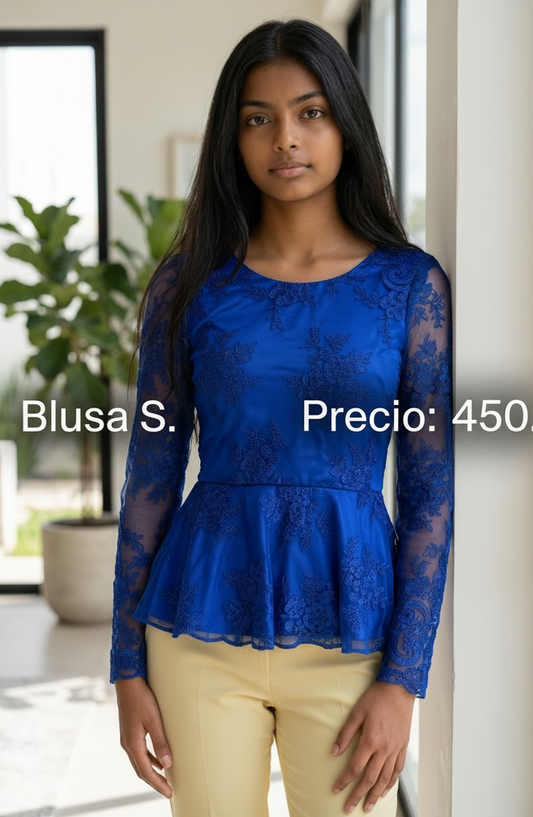 Blusa Azul de Encaje - PRELOVED