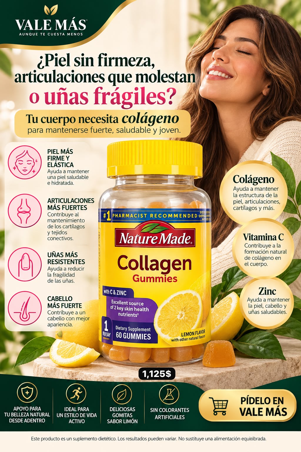 Nature Made Collagen Gummies con Vitamina C y Zinc – 60 Gomitas