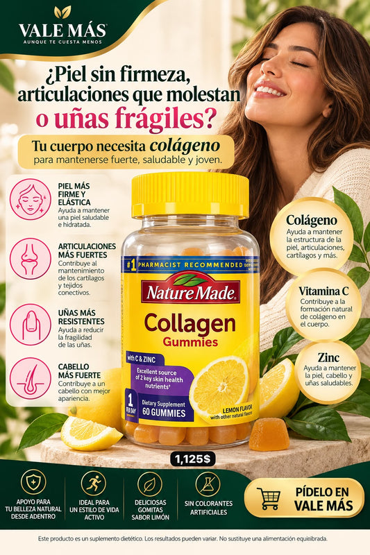 Nature Made Collagen Gummies con Vitamina C y Zinc – 60 Gomitas