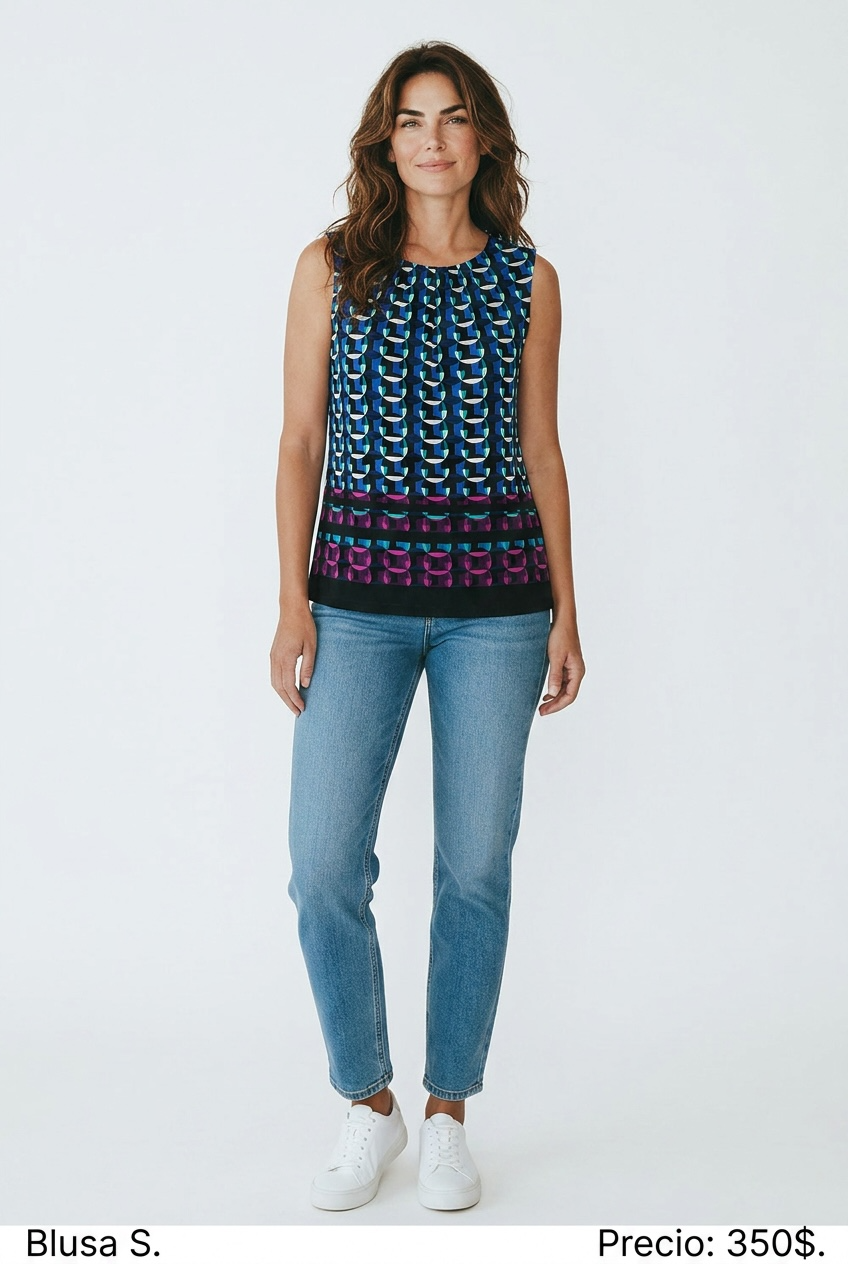 Blusa Estampada Geométrica Multicolor - PRELOVED