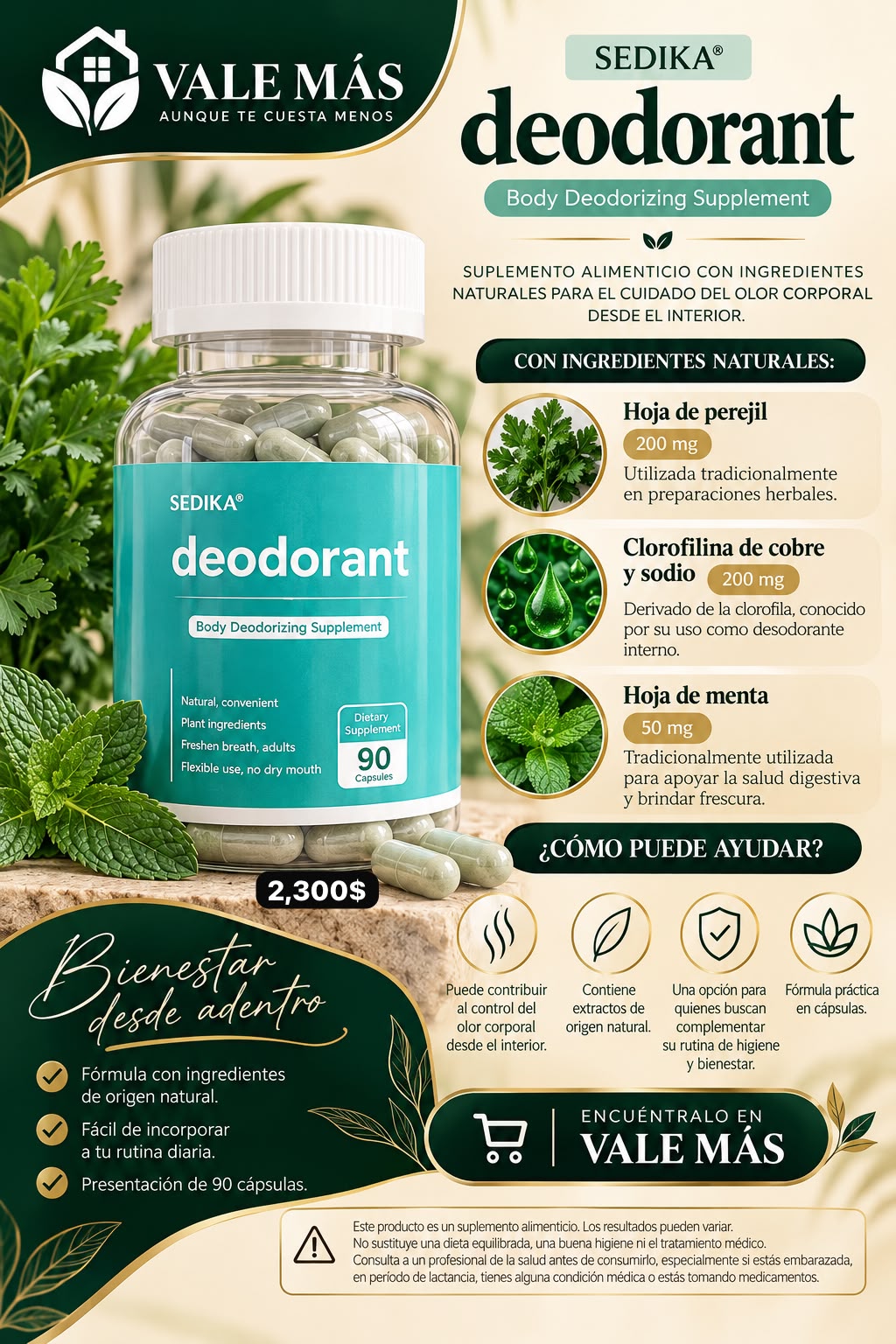 Sedika Deodorant – 90 cápsulas