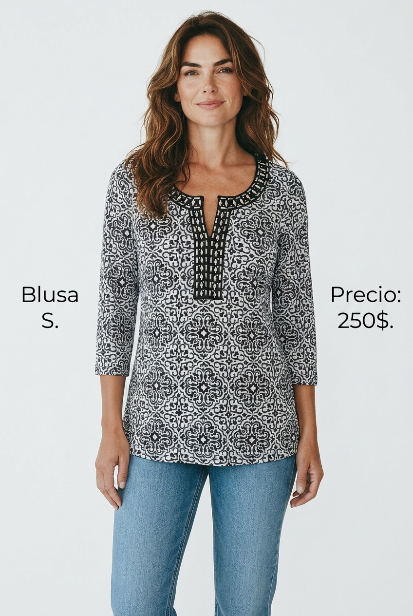 Blusa Estampada Blanco y Negro - PRELOVED