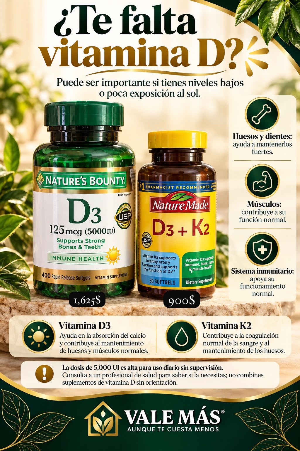 Nature Made Vitamin D3 + K2 – 30 softgels